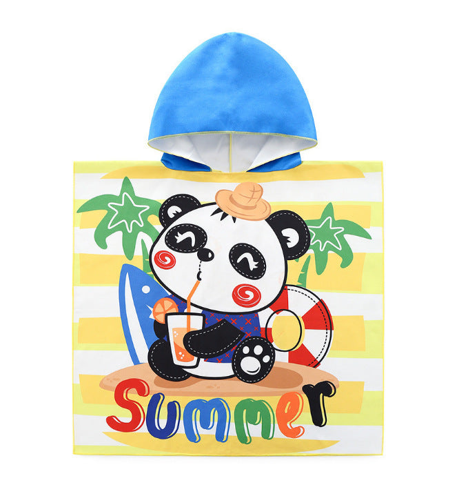 Hooded Bath Towel Microfiber Kids Quick Dry Absorbent Cape
