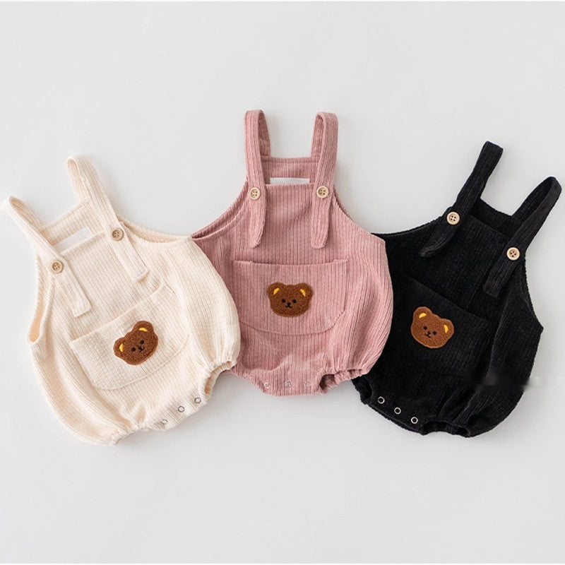Newborn Carrier Baby Bear Embroidered Corduroy Short Climbing