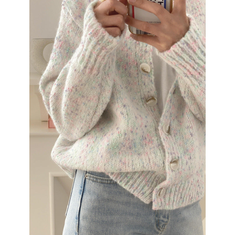 Autumn And Winter New Age-reducing Mixed Color Knitted Cardigan Sweater
