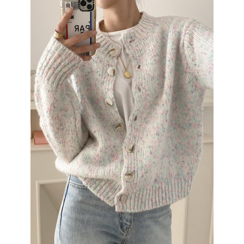 Autumn And Winter New Age-reducing Mixed Color Knitted Cardigan Sweater