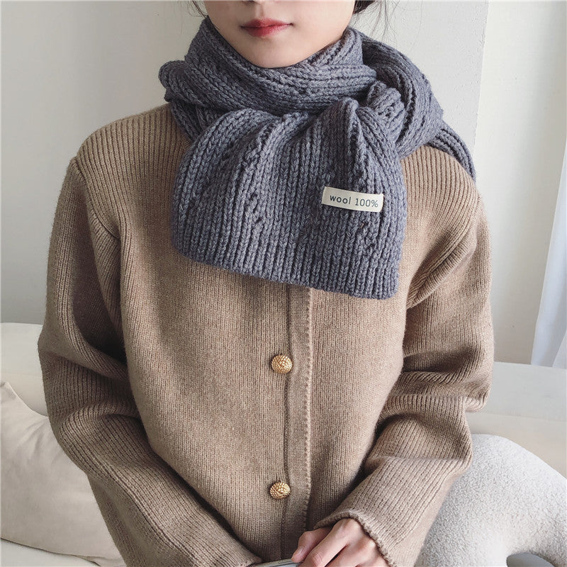 Pure Color Knitted Hollow Thick Warm Scarf