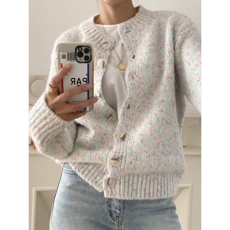 Autumn And Winter New Age-reducing Mixed Color Knitted Cardigan Sweater