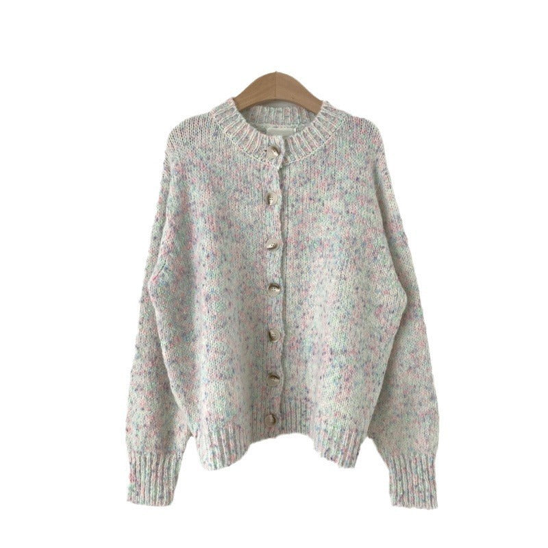 Autumn And Winter New Age-reducing Mixed Color Knitted Cardigan Sweater