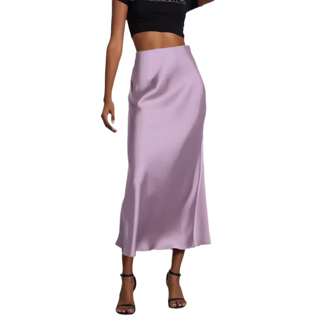 European And American Style Elegant Texture Satin Slimming Straight Mid-length Skirt