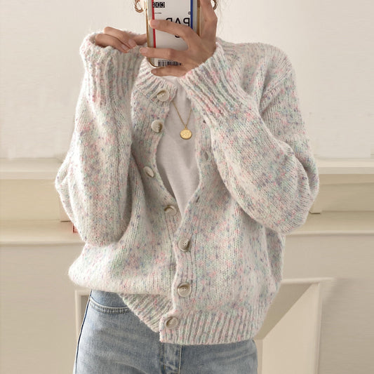 Autumn And Winter New Age-reducing Mixed Color Knitted Cardigan Sweater