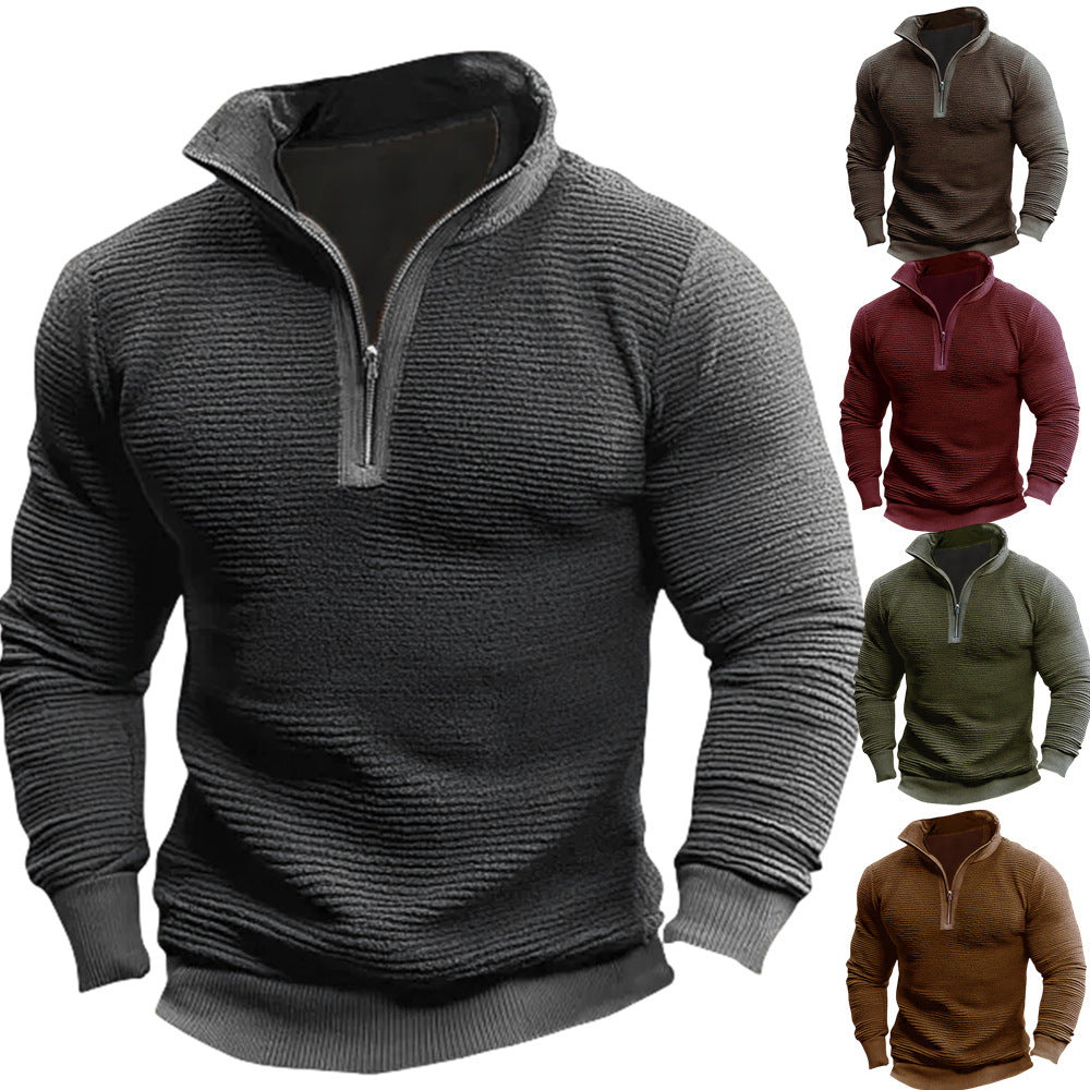 Men's Coat Contrast Color Zipper Casual Sweatshirt